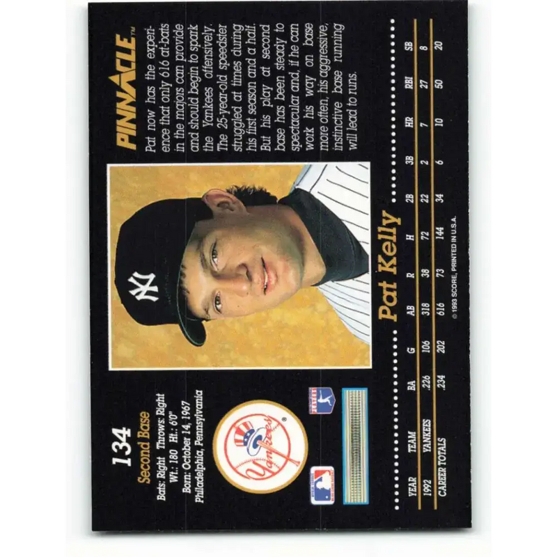 1993 Pinnacle #134 Pat Kelly NM-MT New York Yankees Baseball Card - Baseball Card Single