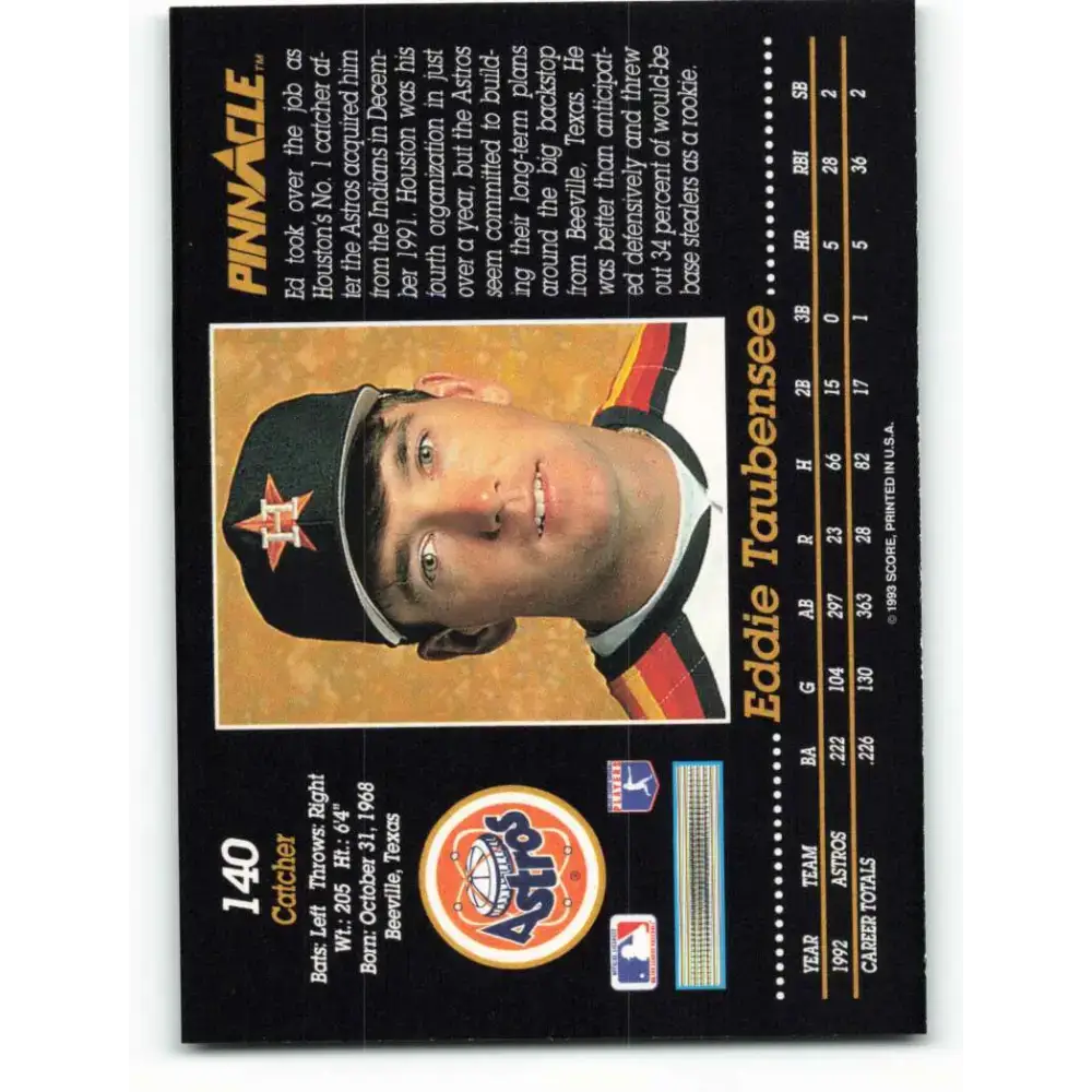 1993 Pinnacle #140 Eddie Taubensee NM-MT Houston Astros Baseball Card - Baseball Card Single