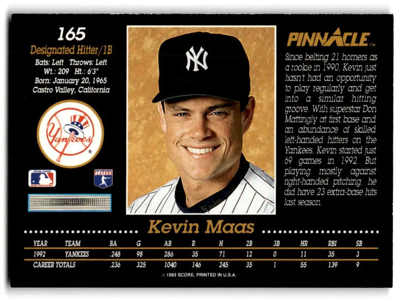 1993 Pinnacle #165 Kevin Maas - Baseball Card Single