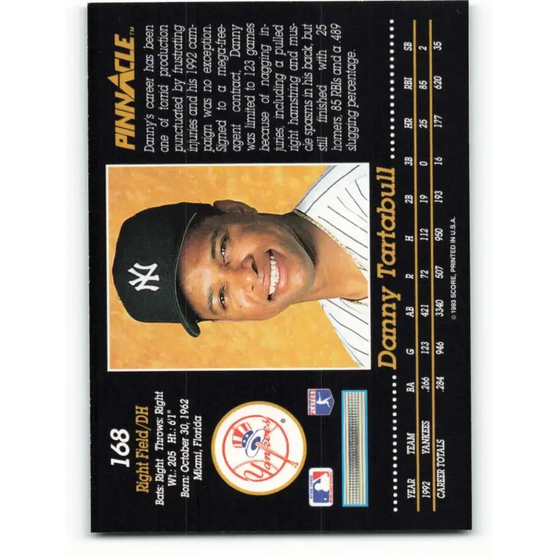 1993 Pinnacle #168 Danny Tartabull NM-MT New York Yankees Baseball Card - Baseball Card Single