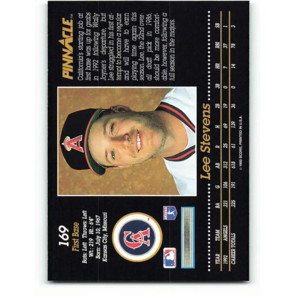1993 Pinnacle #169 Lee Stevens NM-MT California Angels Baseball Card - Baseball Card Single