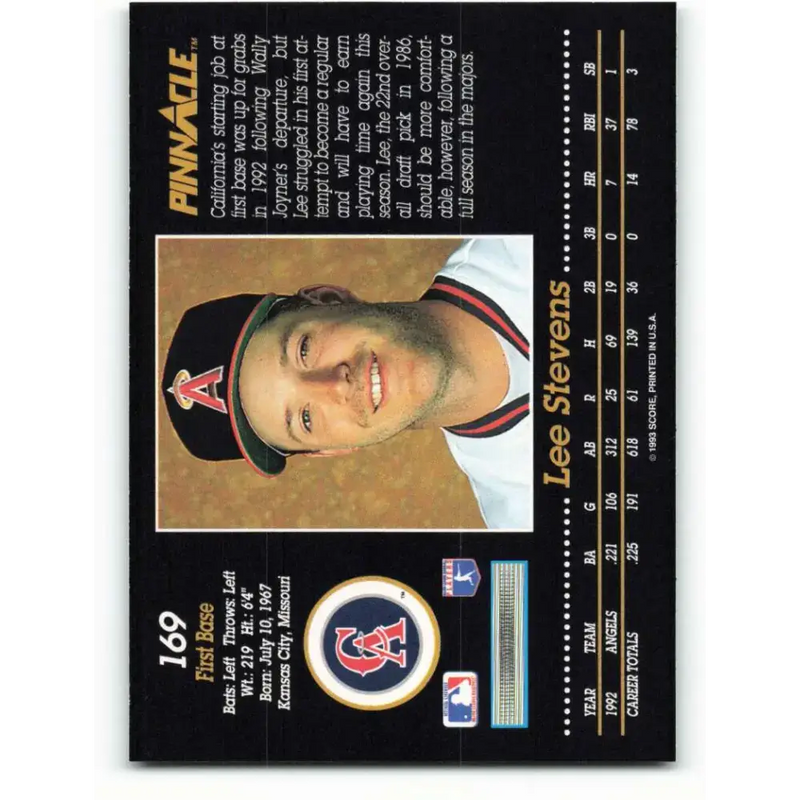 1993 Pinnacle #169 Lee Stevens NM-MT California Angels Baseball Card - Baseball Card Single