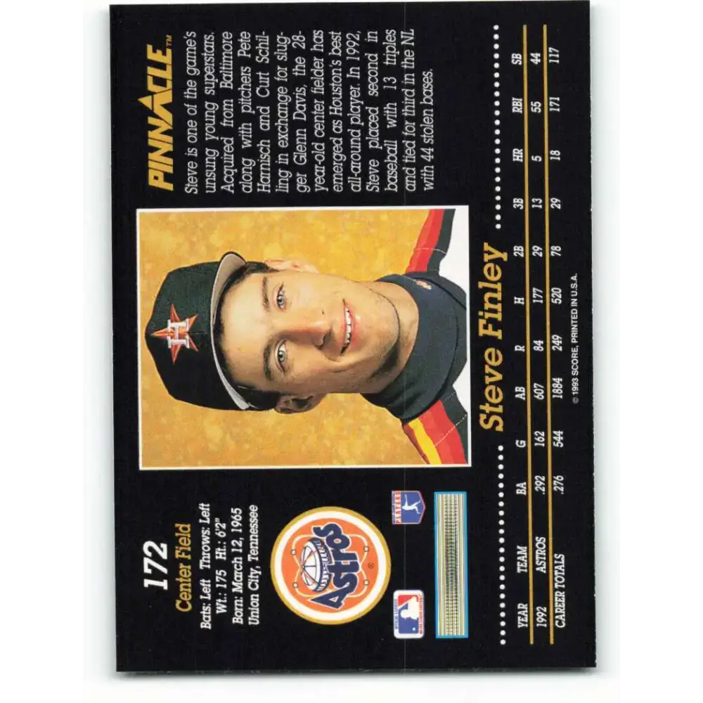1993 Pinnacle #172 Steve Finley NM-MT Houston Astros Baseball Card - Baseball Card Single