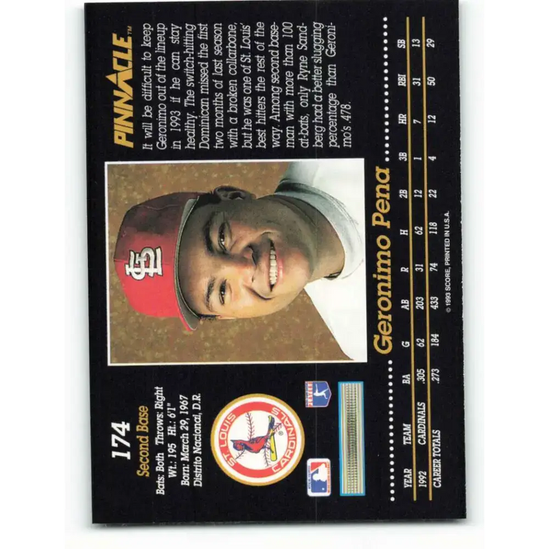1993 Pinnacle #174 Geronimo Pena NM-MT St. Louis Cardinals Baseball Card - Baseball Card Single