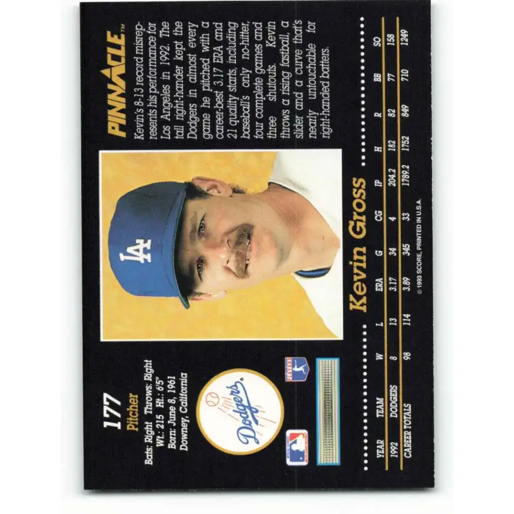 1993 Pinnacle #177 Kevin Gross NM-MT Los Angeles Dodgers Baseball Card - Baseball Card Single