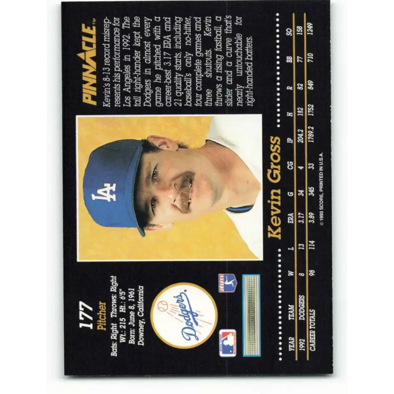 1993 Pinnacle #177 Kevin Gross NM-MT Los Angeles Dodgers Baseball Card - Baseball Card Single