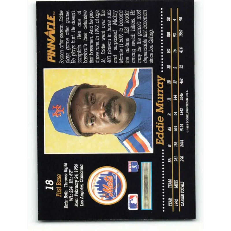 1993 Pinnacle #18 Eddie Murray NM-MT New York Mets Baseball Card - Baseball Card Single