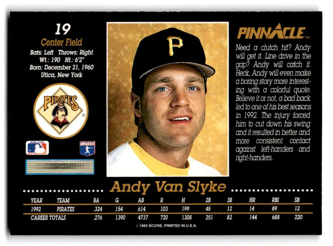 1993 Pinnacle #19 Andy Van Slyke - Baseball Card Single