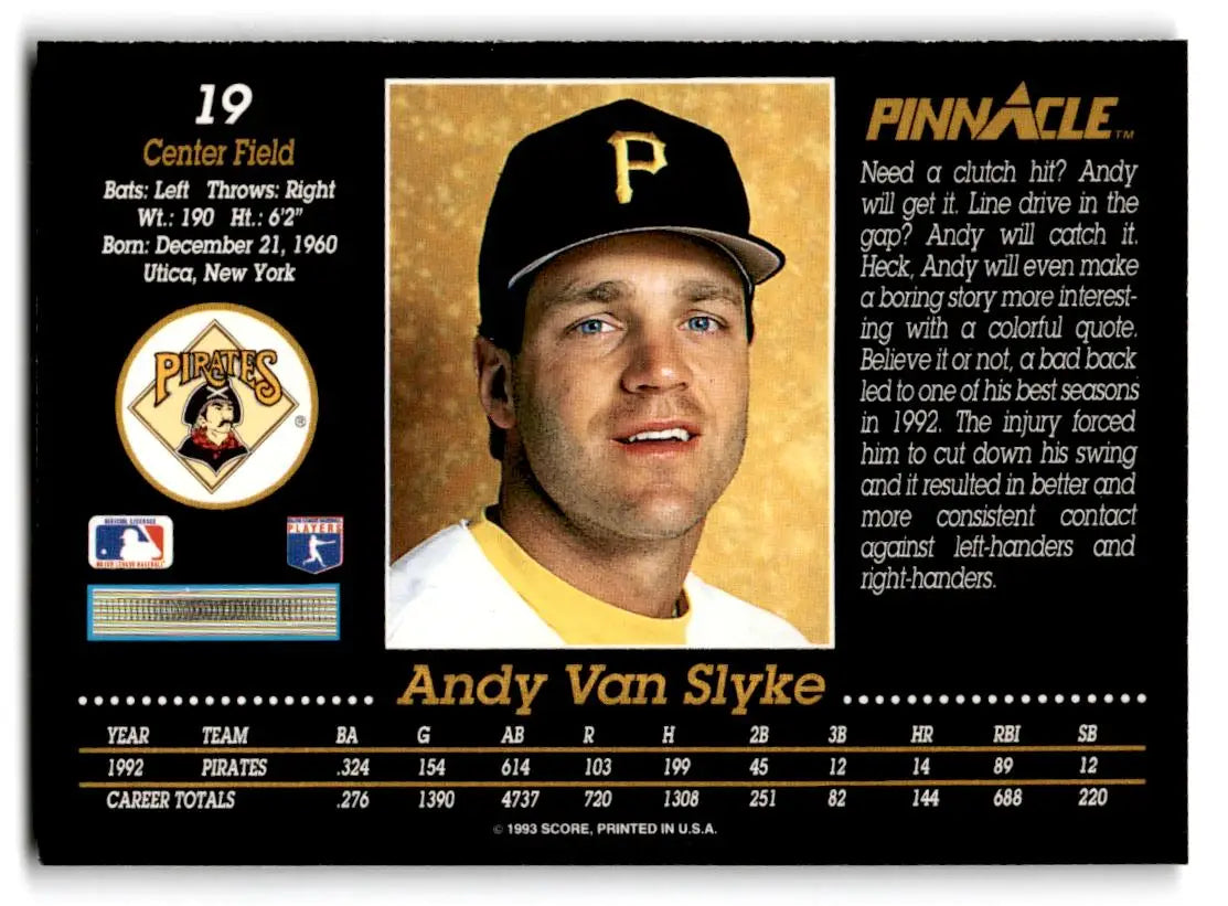 1993 Pinnacle #19 Andy Van Slyke - Baseball Card Single