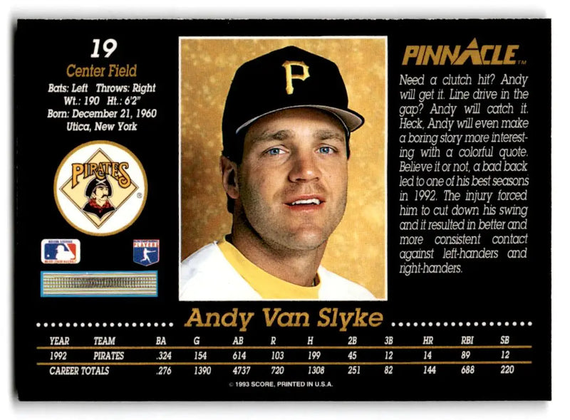 1993 Pinnacle #19 Andy Van Slyke - Baseball Card Single