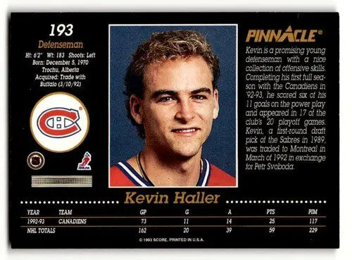 Kevin Haller hockey card with original gloss from 1993 Pinnacle Kevin Haller Excellent NM