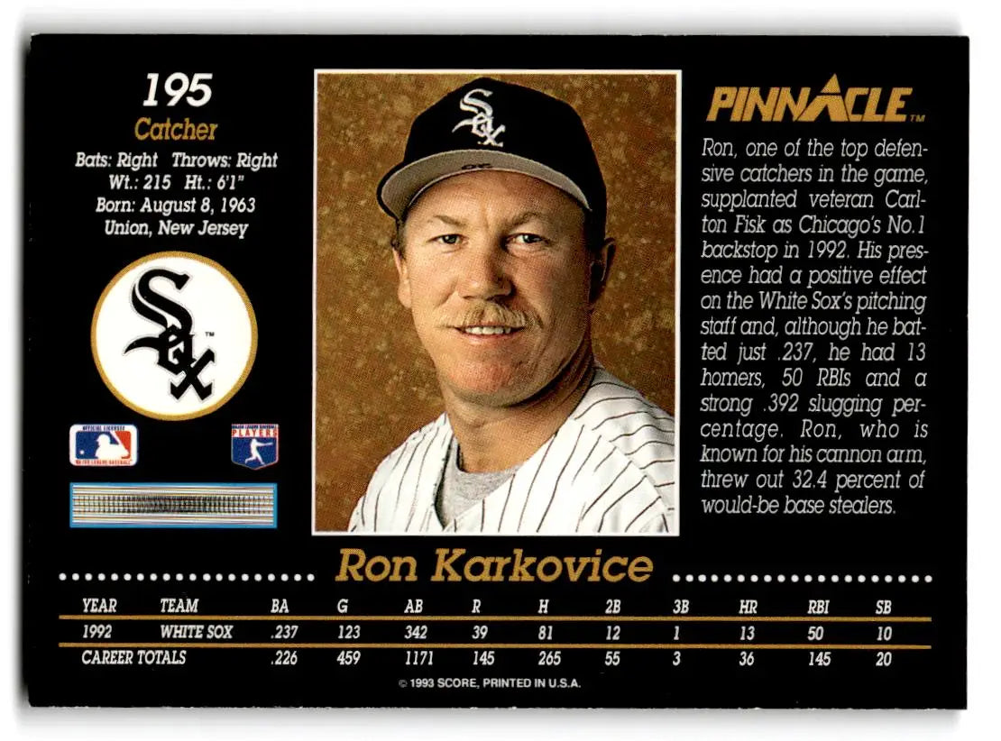 1993 Pinnacle #195 Ron Karkovice - Baseball Card Single
