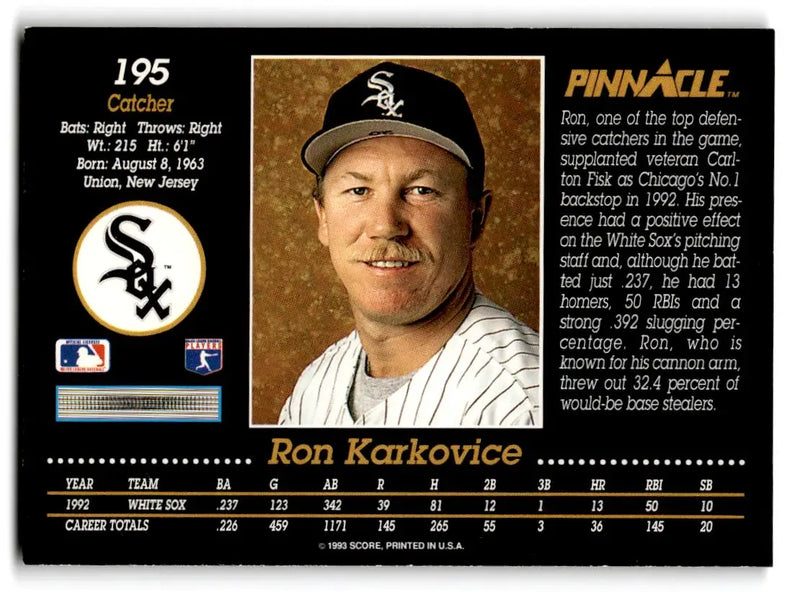 1993 Pinnacle #195 Ron Karkovice - Baseball Card Single
