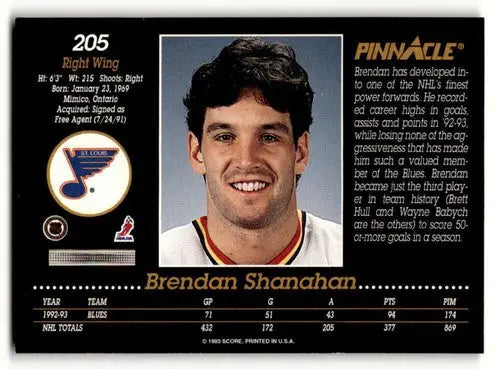 1993 Pinnacle #205 Brendan Shanahan Near mint or better EX/NM ID:63615 - Hockey Card Single