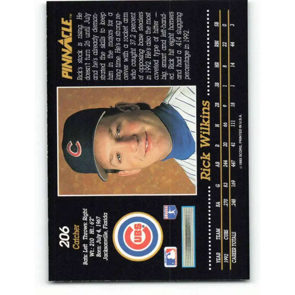 1993 Pinnacle #206 Rick Wilkins NM-MT Chicago Cubs Baseball Card - Baseball Card Single