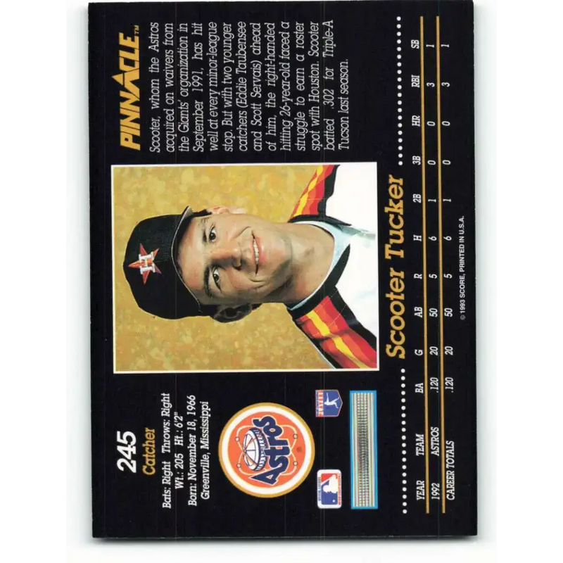 1993 Pinnacle #245 Scooter Tucker NM-MT Houston Astros Baseball Card - Baseball Card Single