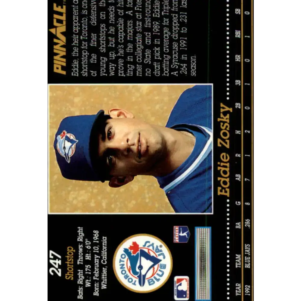 1993 Pinnacle #247 Eddie Zosky NM-MT Toronto Blue Jays Baseball Card - Baseball Card Single
