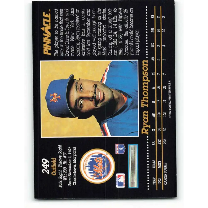 1993 Pinnacle #249 Ryan Thompson NM-MT New York Mets Baseball Card - Baseball Card Single