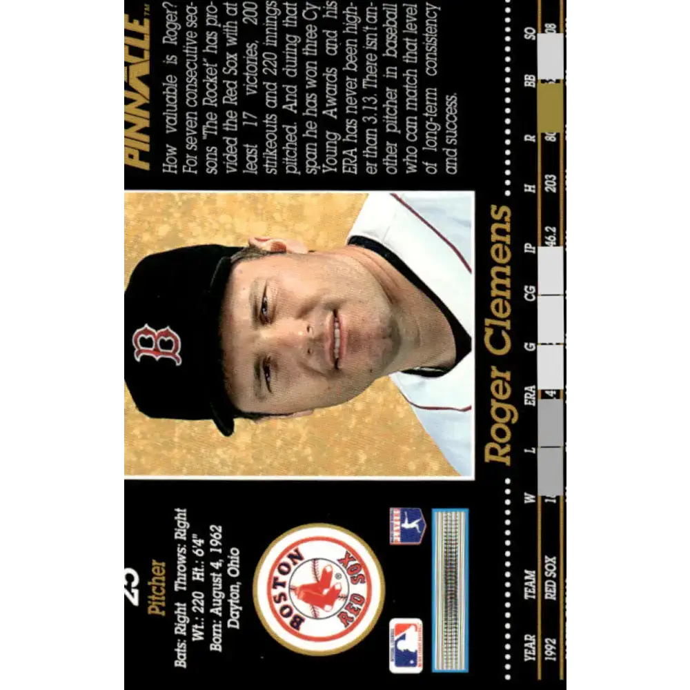 1993 Pinnacle #25 Roger Clemens EX/NM Boston Red Sox Baseball Card - Baseball Card Single
