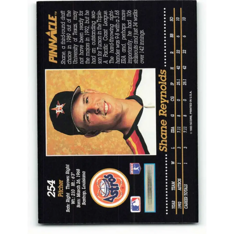 1993 Pinnacle #254 Shane Reynolds NM-MT Houston Astros Baseball Card - Baseball Card Single
