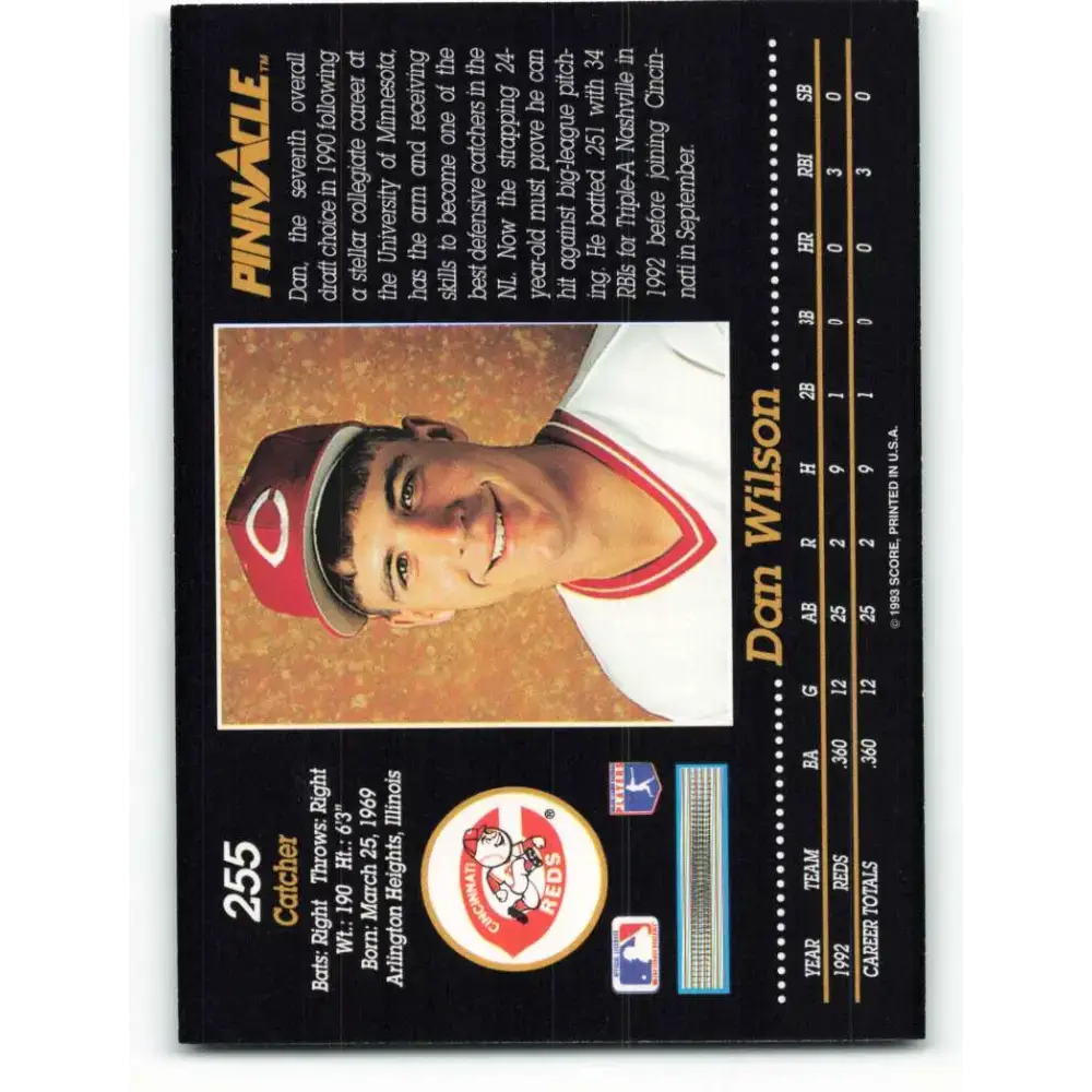1993 Pinnacle #255 Dan Wilson NM-MT Cincinnati Reds Baseball Card - Baseball Card Single