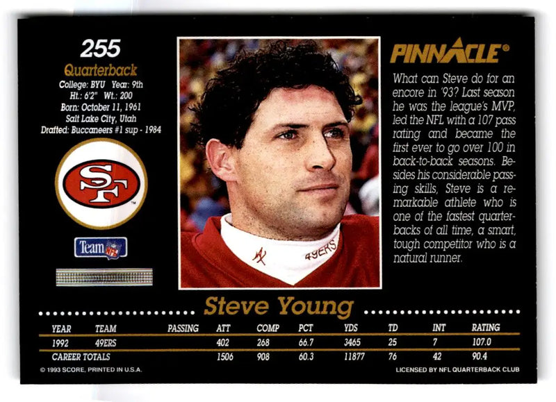 1993 1993 Pinnacle #255 Steve Young San Francisco 49ers FOOTBALL Cards - Football Card Single