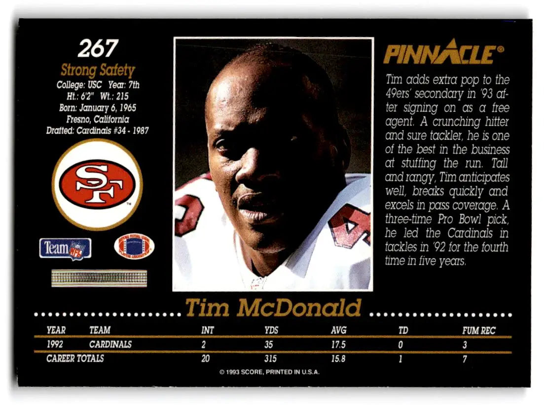 1993 Pinnacle #267 Tim McDonald - Football Card Single