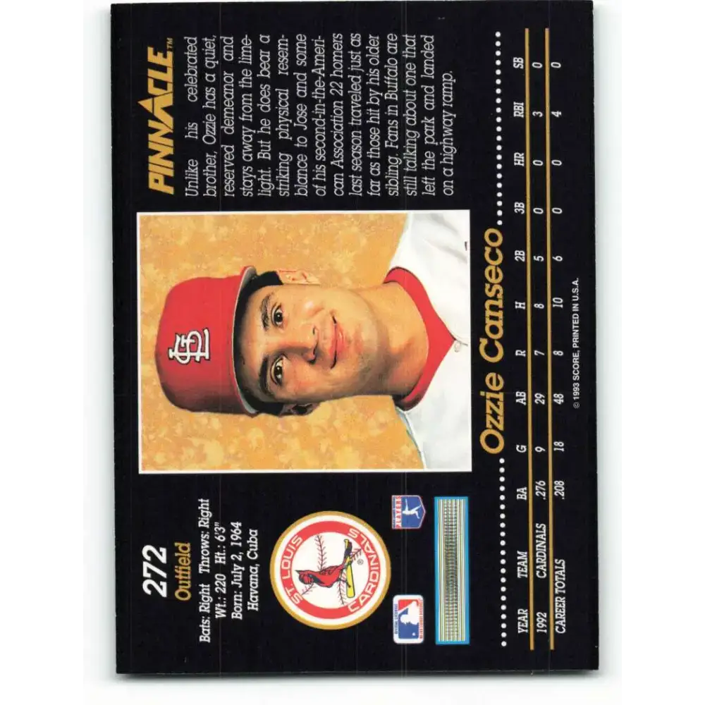 1993 Pinnacle #272 Ozzie Canseco NM-MT St. Louis Cardinals Baseball Card - Baseball Card Single