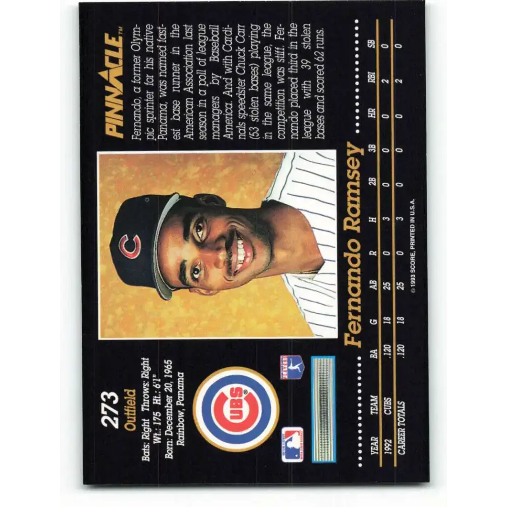 1993 Pinnacle #273 Fernando Ramsey NM-MT RC Rookie Chicago Cubs Baseball Card - Baseball Card Single
