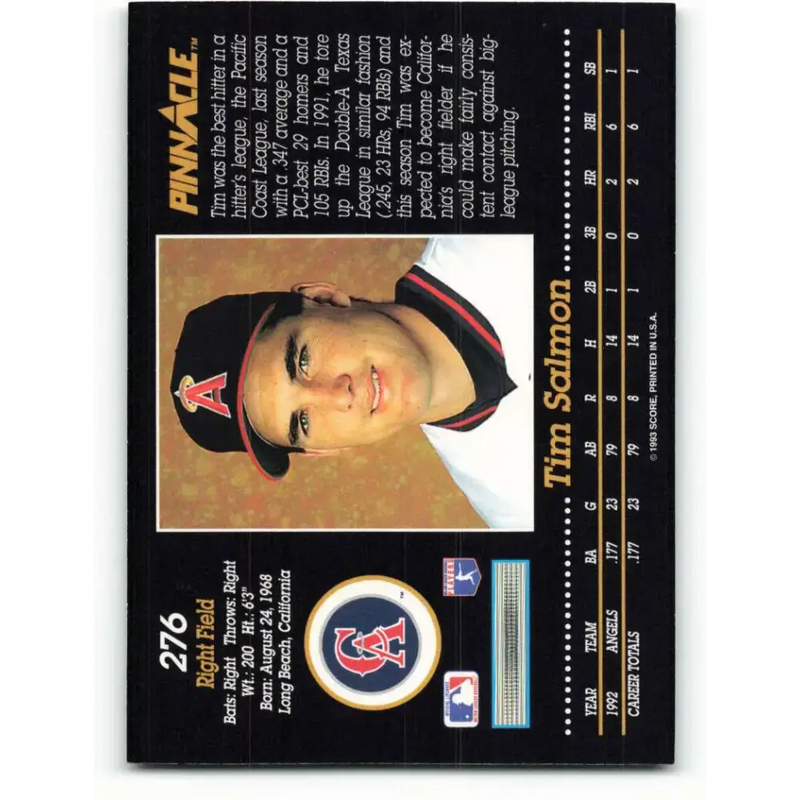 1993 Pinnacle #276 Tim Salmon NM-MT California Angels Baseball Card - Baseball Card Single