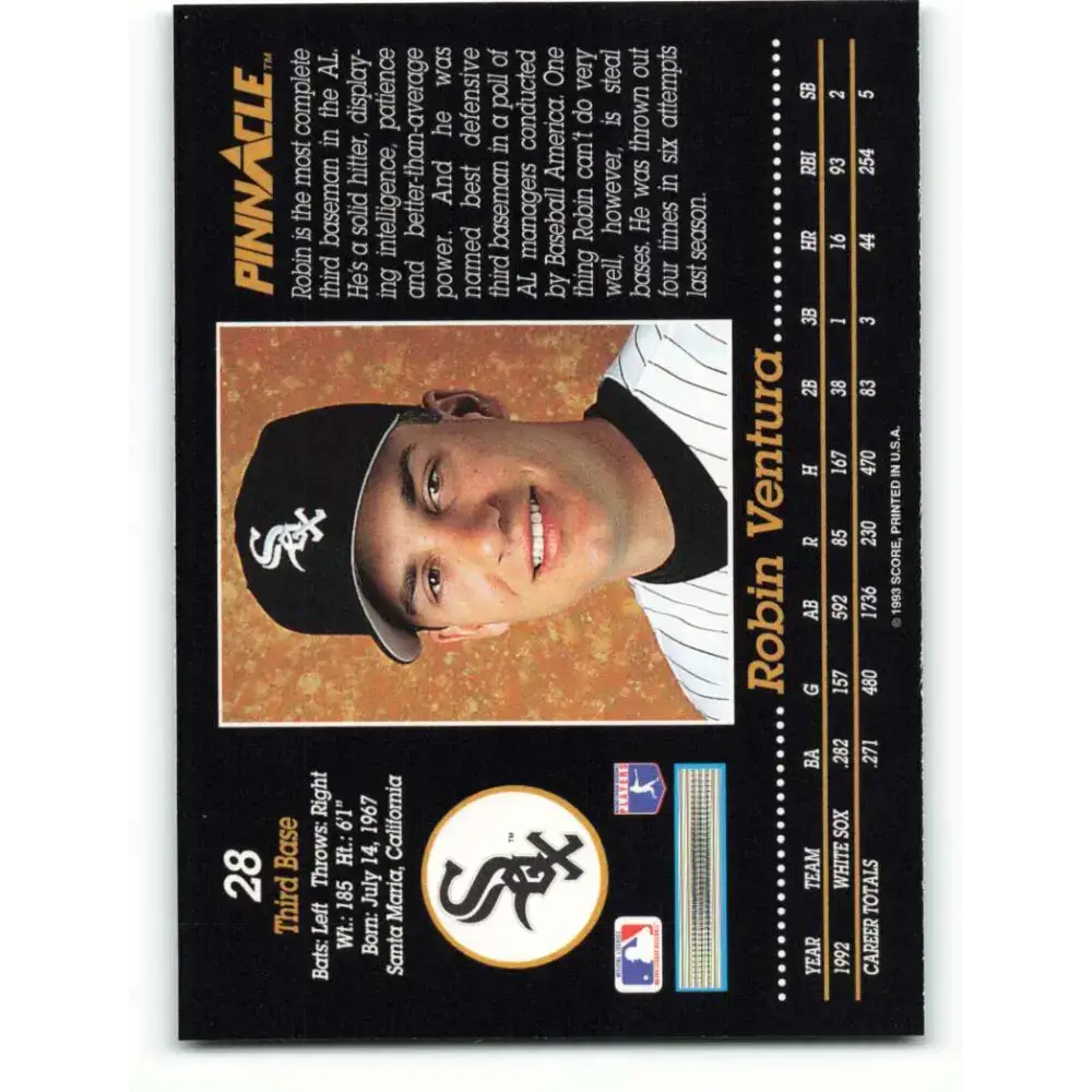 1993 Pinnacle #28 Robin Ventura NM-MT Chicago White Sox Baseball Card - Baseball Card Single