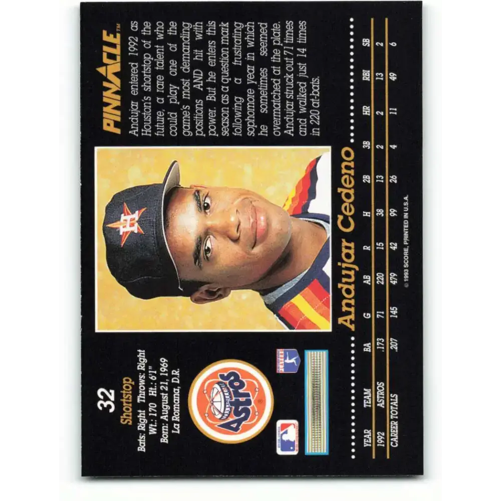 1993 Pinnacle #32 Andujar Cedeno NM-MT Houston Astros Baseball Card - Baseball Card Single