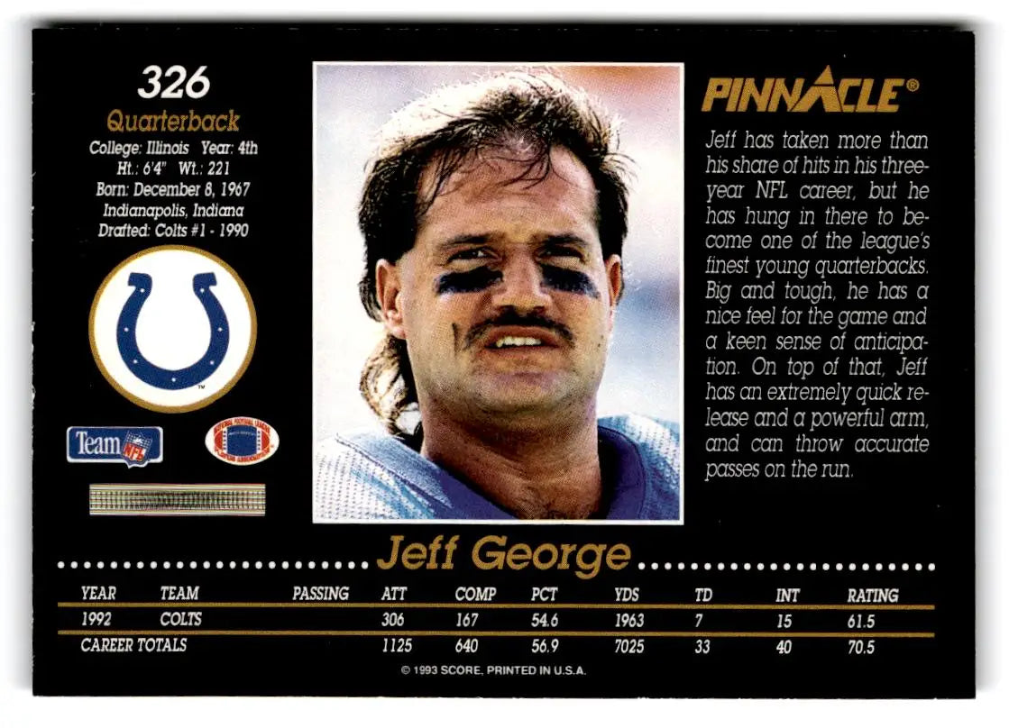 1993 Pinnacle #326 Jeff George - Football Card Single