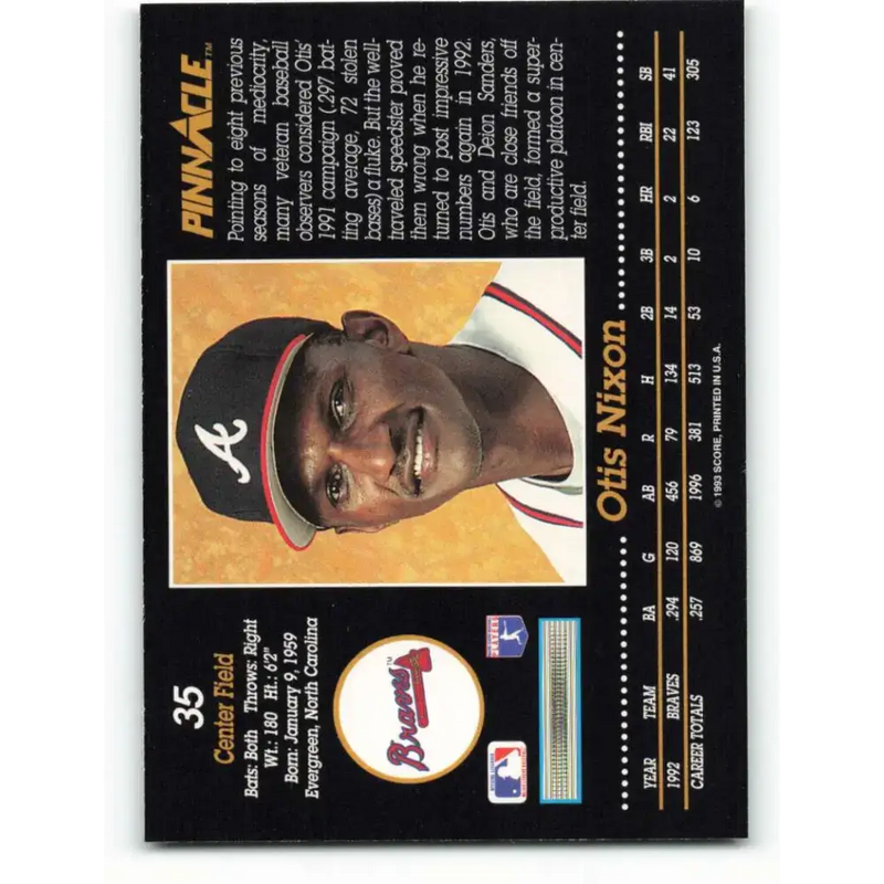1993 Pinnacle #35 Otis Nixon NM-MT Atlanta Braves Baseball Card - Baseball Card Single