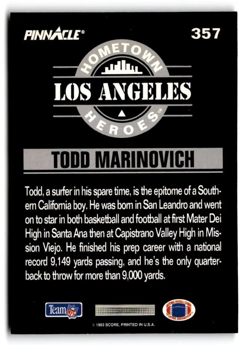 1993 Pinnacle #357 Todd Marinovich - Football Card Single