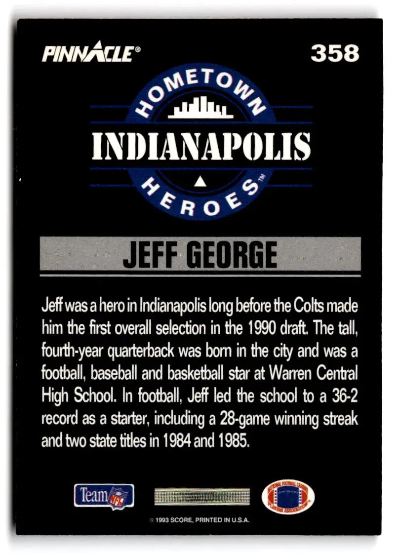 1993 Pinnacle #358 Jeff George - Football Card Single
