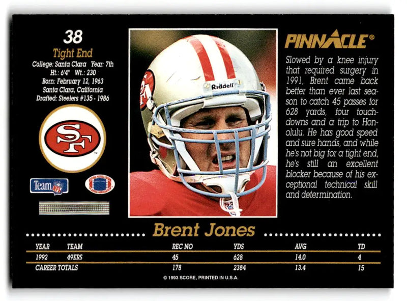 1993 Pinnacle #38 Brent Jones - Football Card Single