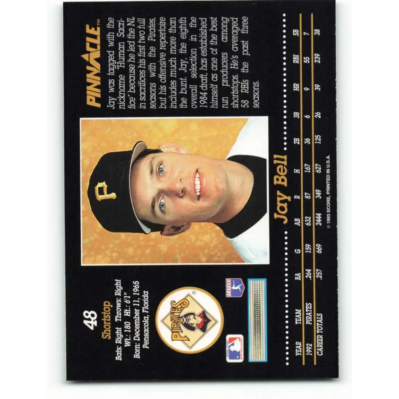 1993 Pinnacle #48 Jay Bell NM-MT Pittsburgh Pirates Baseball Card - Baseball Card Single