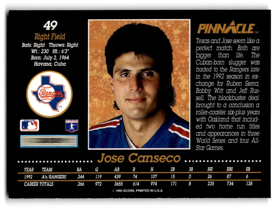 1993 Pinnacle #49 Jose Canseco - Baseball Card Single