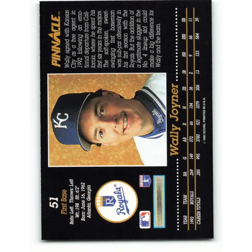 1993 Pinnacle #51 Wally Joyner NM-MT Kansas City Royals Baseball Card - Baseball Card Single