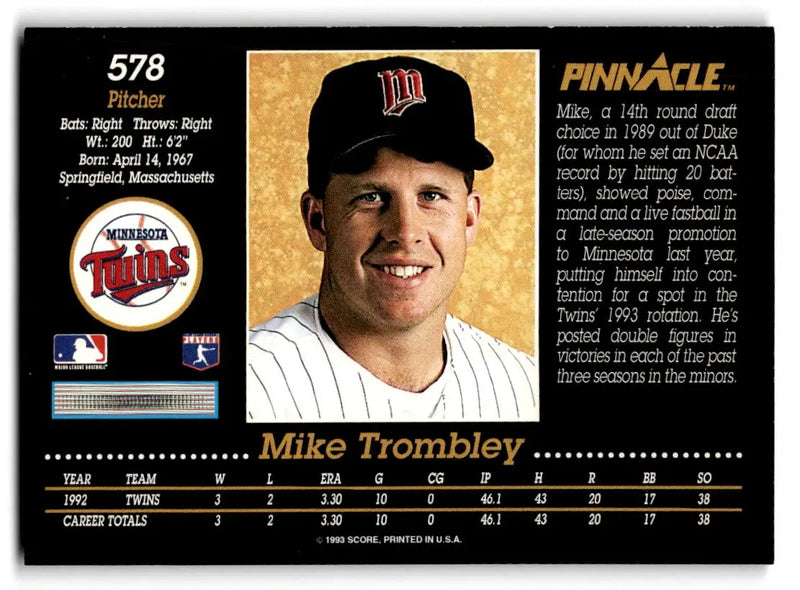 1993 Pinnacle #578 Mike Trombley - Baseball Card Single