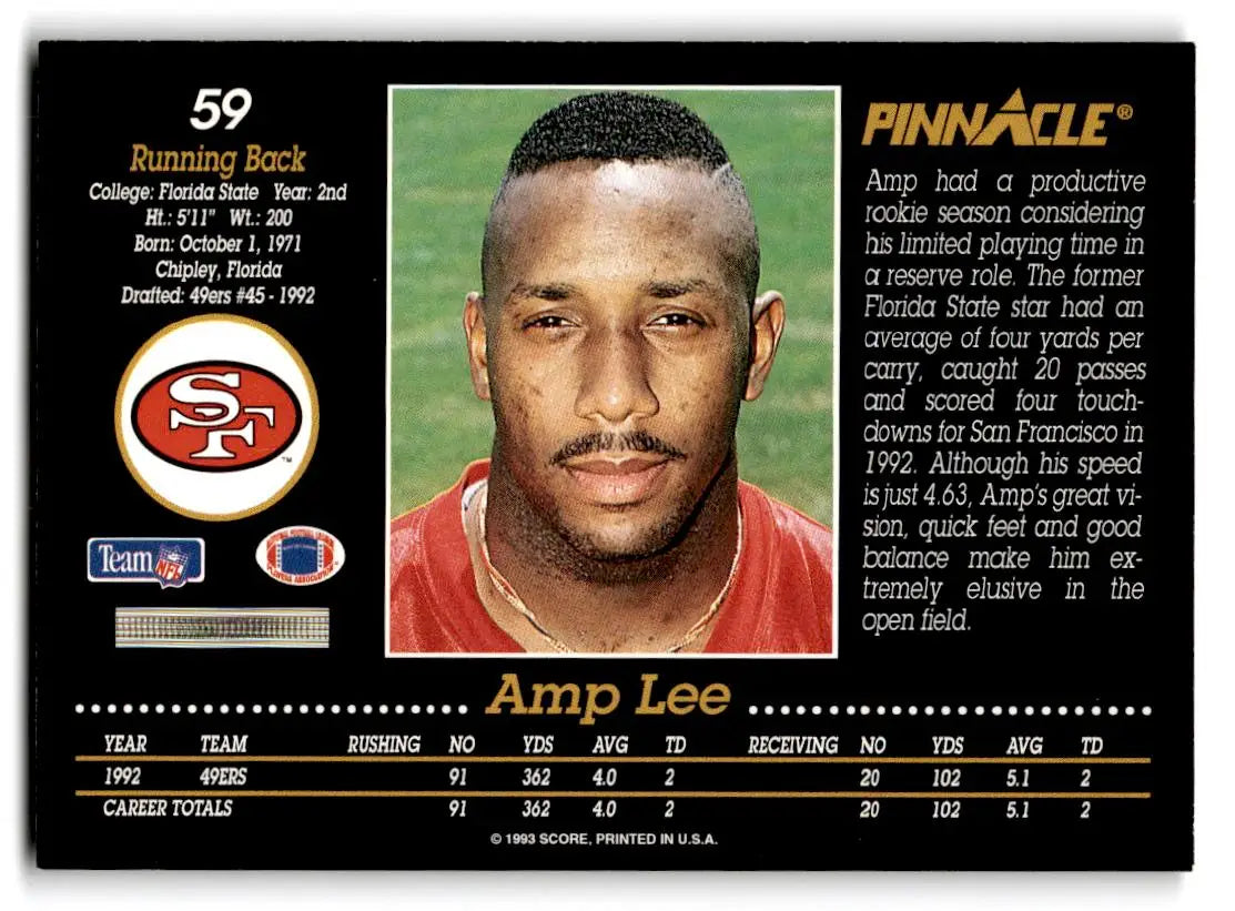 1993 Pinnacle #59 Amp Lee - Football Card Single