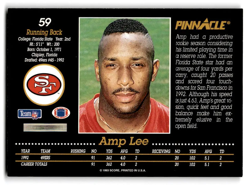 1993 Pinnacle #59 Amp Lee - Football Card Single