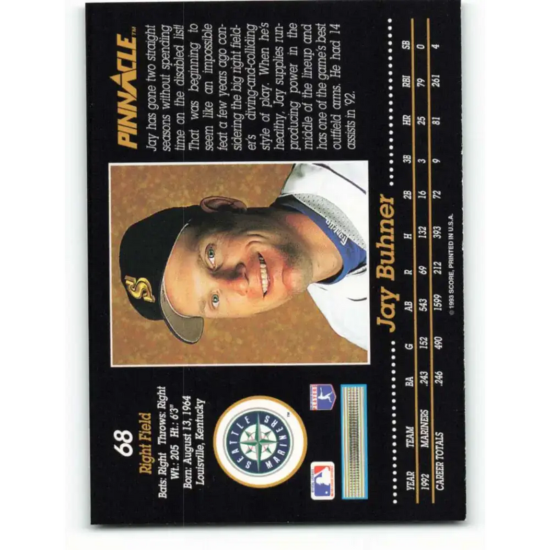 1993 Pinnacle #68 Jay Buhner NM-MT Seattle Mariners Baseball Card - Baseball Card Single