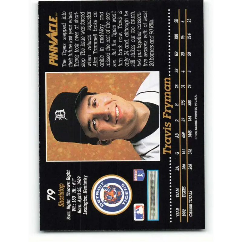 1993 Pinnacle #79 Travis Fryman NM-MT Detroit Tigers Baseball Card - Baseball Card Single