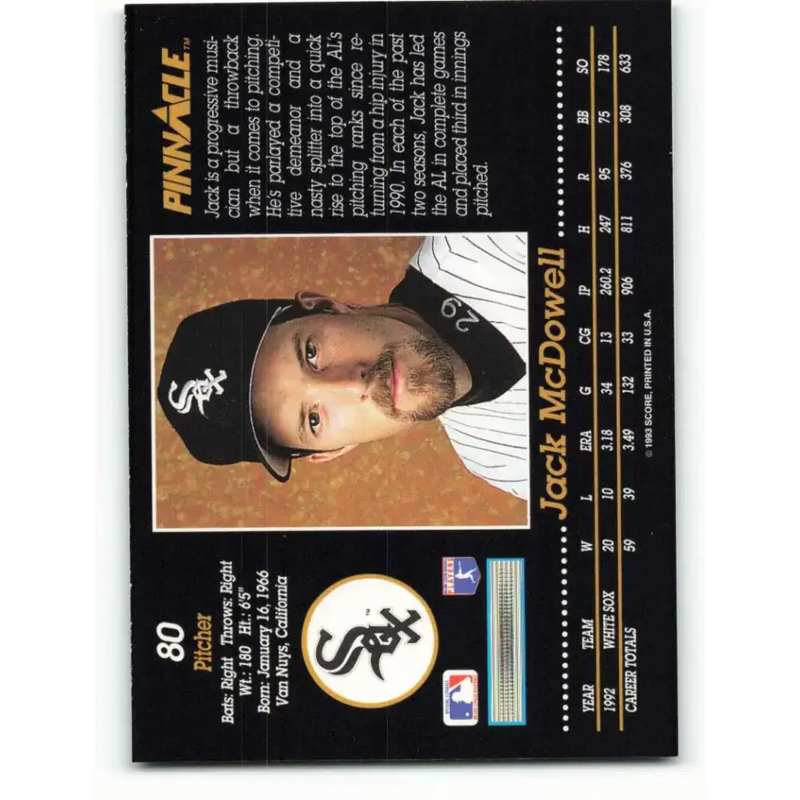 1993 Pinnacle #80 Jack McDowell NM-MT Chicago White Sox Baseball Card - Baseball Card Single