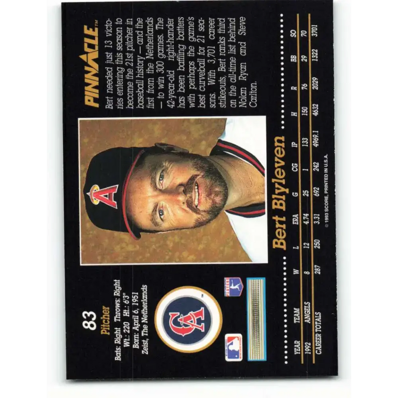 1993 Pinnacle #83 Bert Blyleven NM-MT California Angels Baseball Card - Baseball Card Single