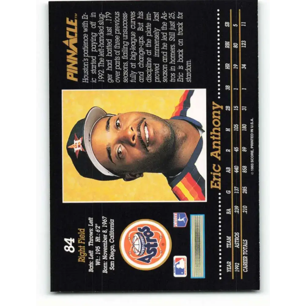 1993 Pinnacle #84 Eric Anthony NM-MT Houston Astros Baseball Card - Baseball Card Single