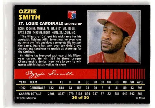1993 Post Cereal #26 Ozzie Smith St. Louis Cardinals Baseball Cards ID:52653 - Baseball Card Single