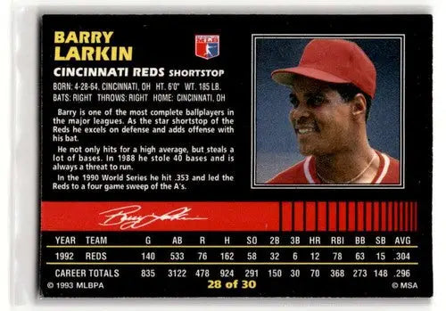 1993 Post Cereal #28 Barry Larkin Cincinnati Reds Baseball Cards ID:52656 - Baseball Card Single